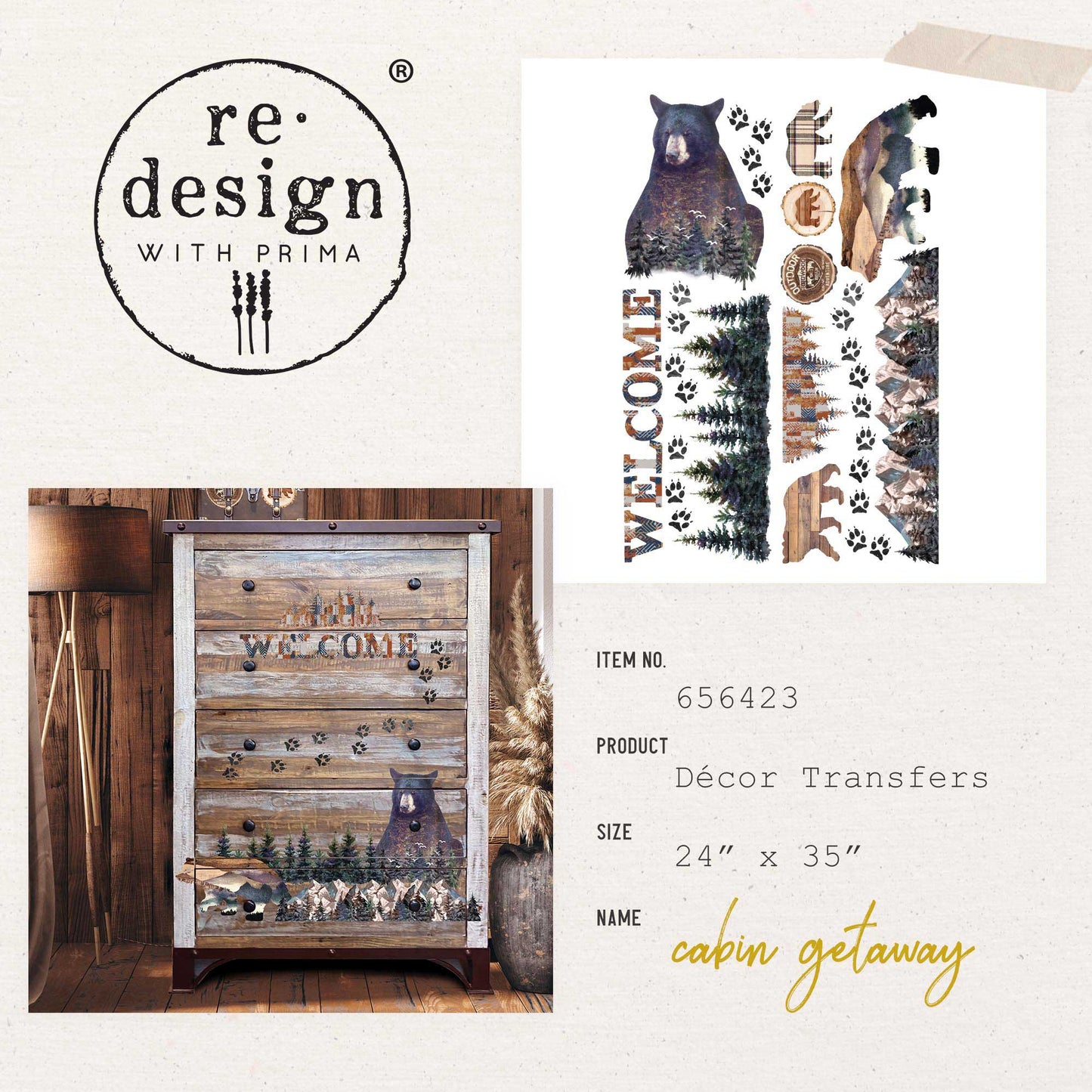 Cabin Getaway - Rub-On Furniture Decal Transfer by Redesign with Prima!