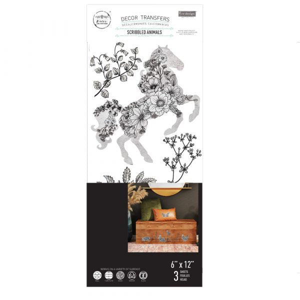 Scribbled Animals - Rub-On Furniture Decal Mini-Transfer by Redesign with Prima!