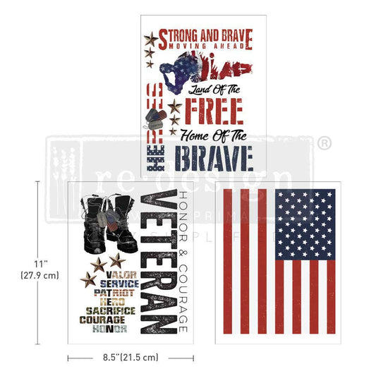 Veteran - Redesign with Prima Rub On Decor Transfers 8.5×11 –  3 sheets, 8.5″x11″