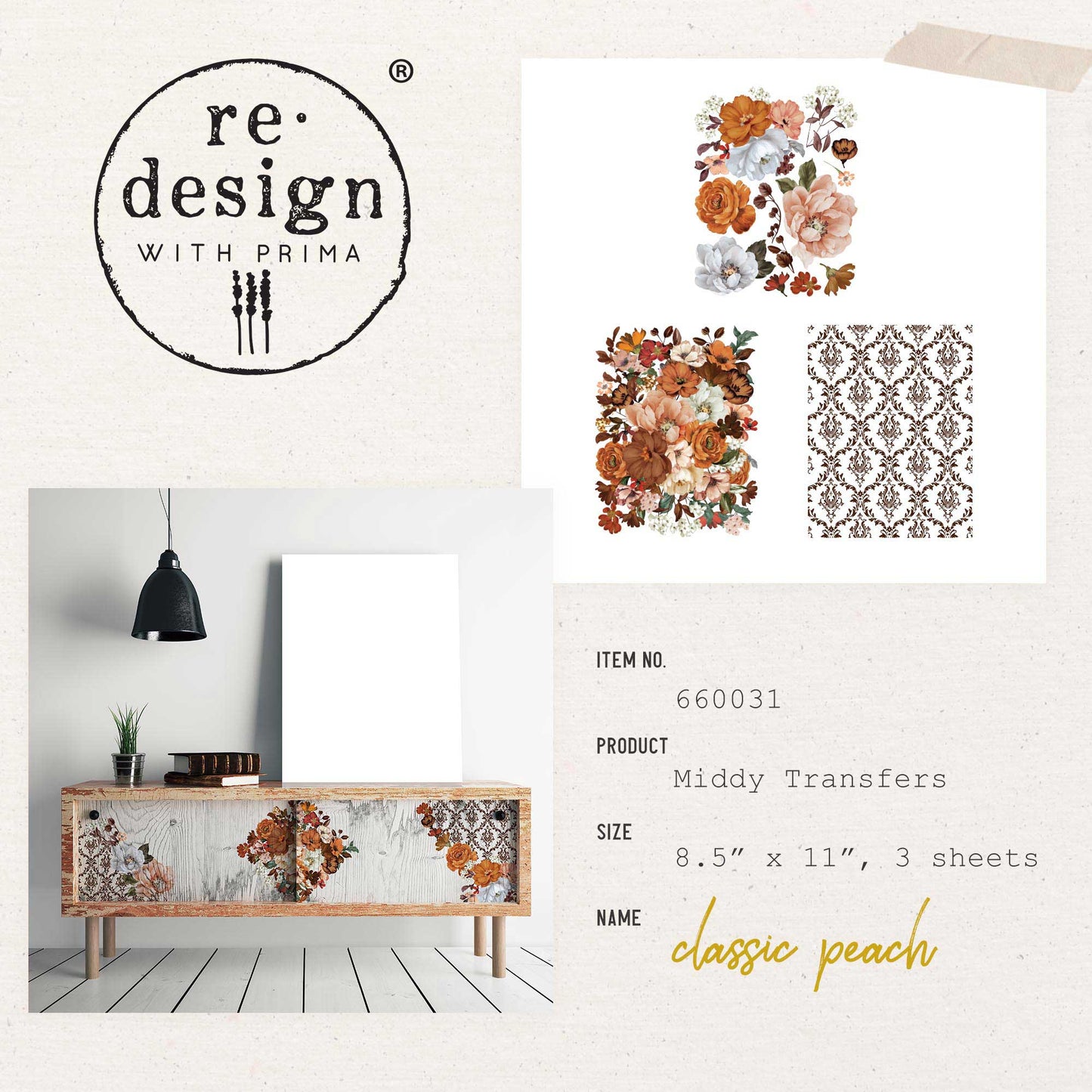 Classic Peach - Rub-On Decor Middy-Transfer by Redesign with Prima!