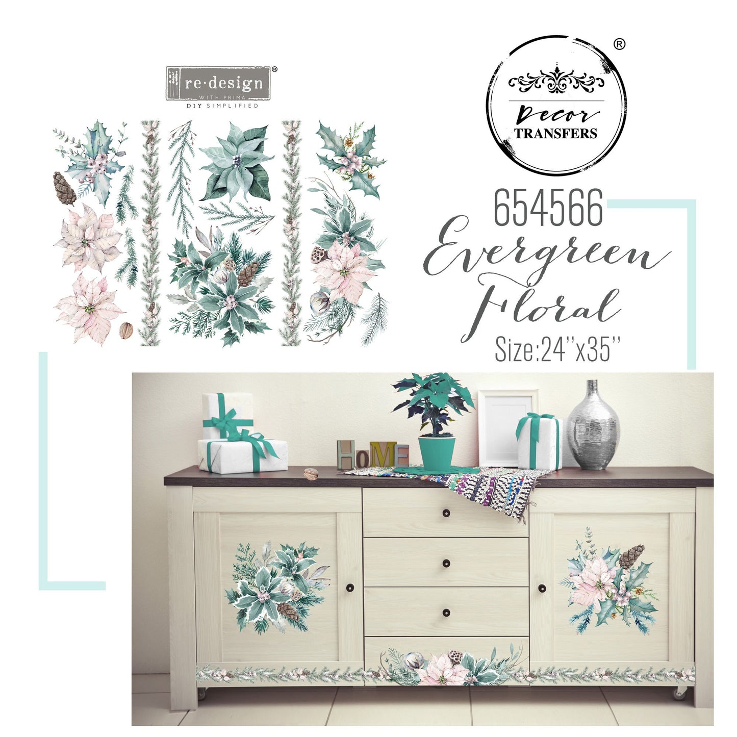 Evergreen Florals 24"x35" Transfer by redesign with Prima! Furniture decal transfer!